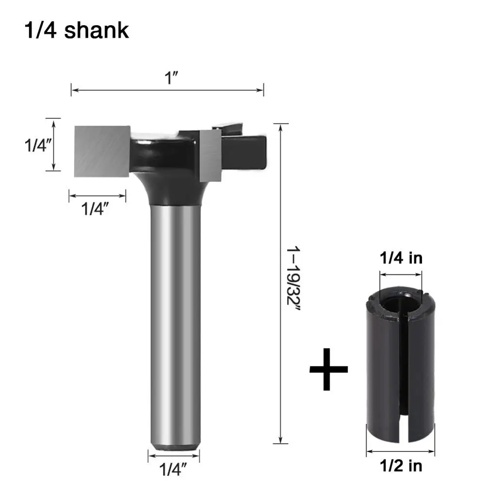 VACK 1/4" 6mm Shank T-Slot Milling Cutter 3Flutes Router Bit Set T Slotting Hole Bits Groove Wood Woodworking Milling Tools