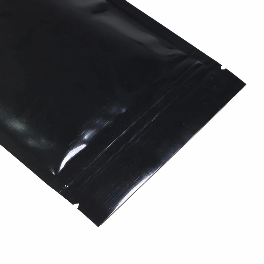 100 teile/los glänzende schwarze Aluminium folie Zip-Lock-Tasche selbst dichtende Tränen kerbe wieder versch ließbare flache Lebensmittel-Snack-Aufbewahrung verpackungs beutel – Detail 10