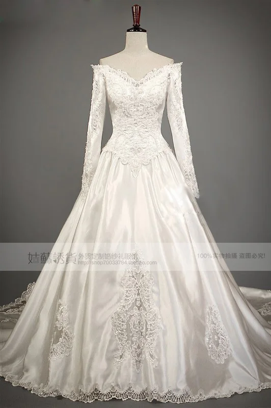 free shipping 2020 new fashion vestidos formal luxury real photos beaded pears bridal ball gown long sleeve lace wedding Dress