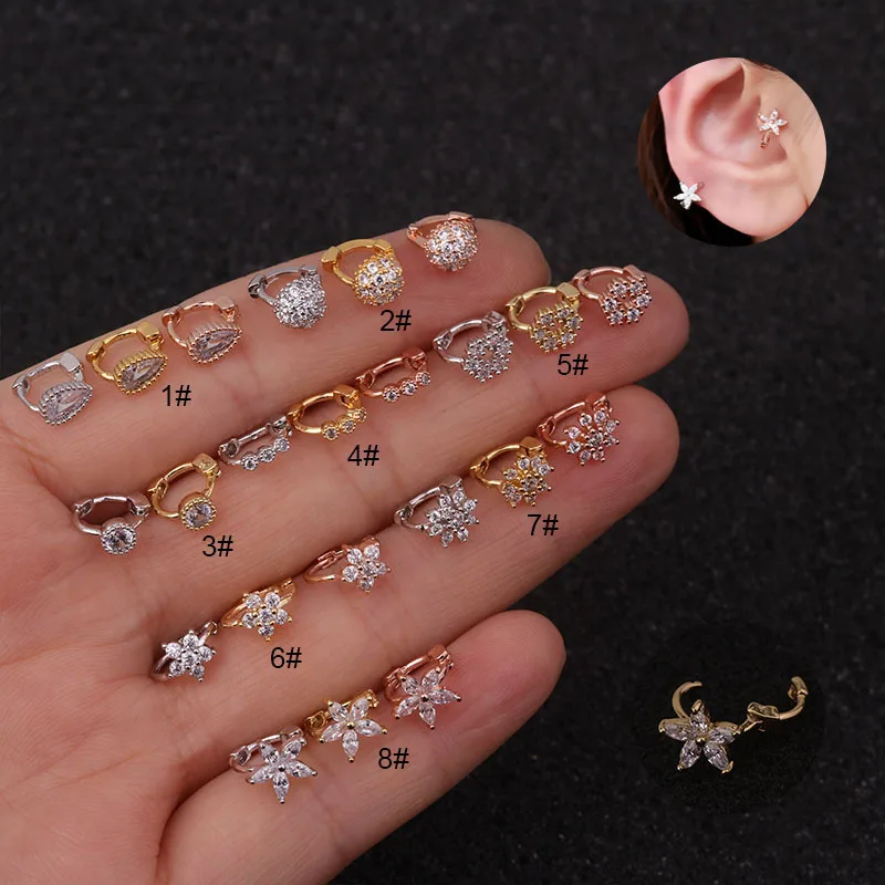 2020 nuevo 1 pieza de oro blanco Color plateado pequeño Cz aro pequeño cartílago del trago pendiente Rook Daith Helix Piercing en la oreja regalo de joyería