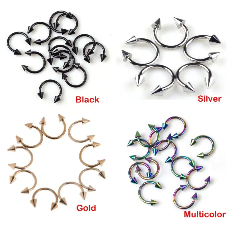 20pcs/lot Stainless Steel Nose Ring Piercing Horseshoe Spike Septum Piercing Eyebrow Tragus Helix Pircing Lip Piercing Nariz