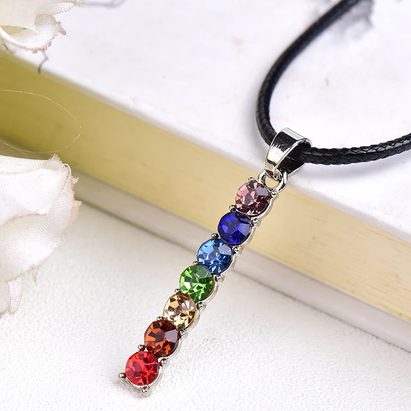 1PC Seven Chakras Zircon Pendant Colourful Ornaments Necklace Fashion Simple Love Gems For Unisex Jewelry Ladies Pendant Gifts