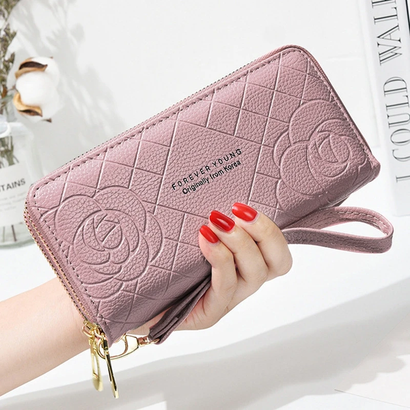 Fashion Phone Purses Women Wallets 3d Flower Big Female Purse Leather Brand  Lady Long Wallets Luxury Card Clutch Double Zipper