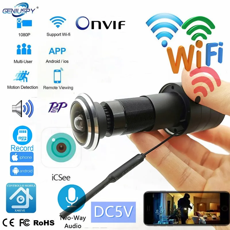 1080P Security Wifi Wireless Door Eye camera IP Gate Yard Bullet Wide Angle FishEye Lens Mini Peephole CCTV P2P  ICSEE App