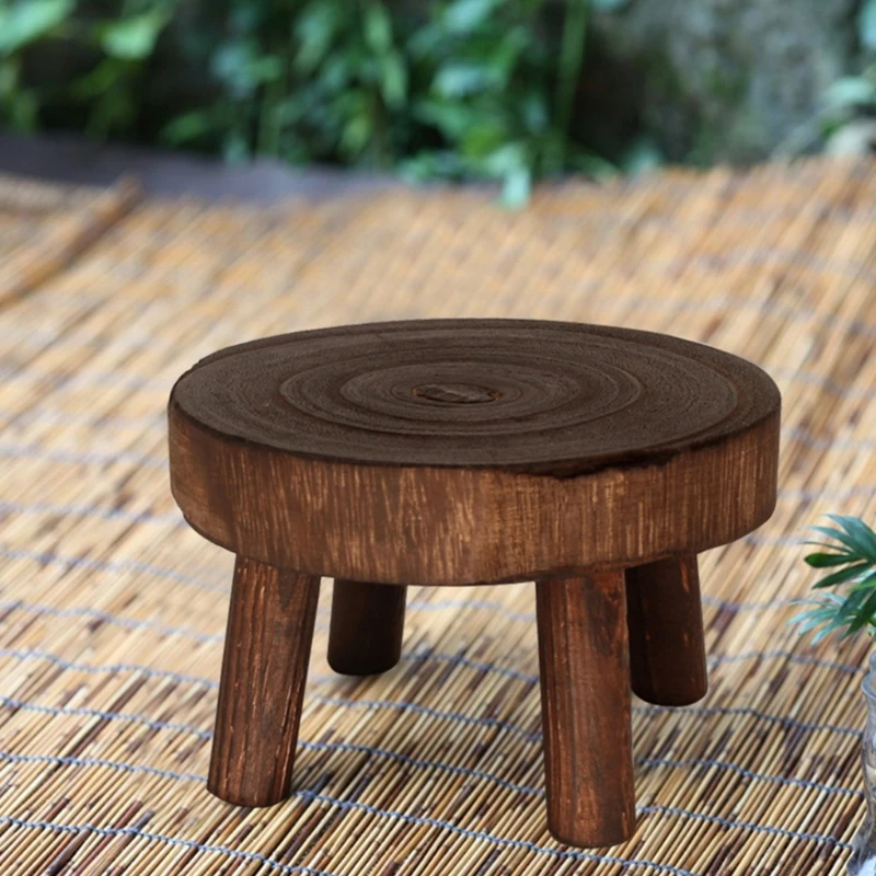 Wood Round Bench Flower Pot Holder Plant and Succulent Flower Pot Base Display Stand Stool Home Garden Patio Decoration Shelf