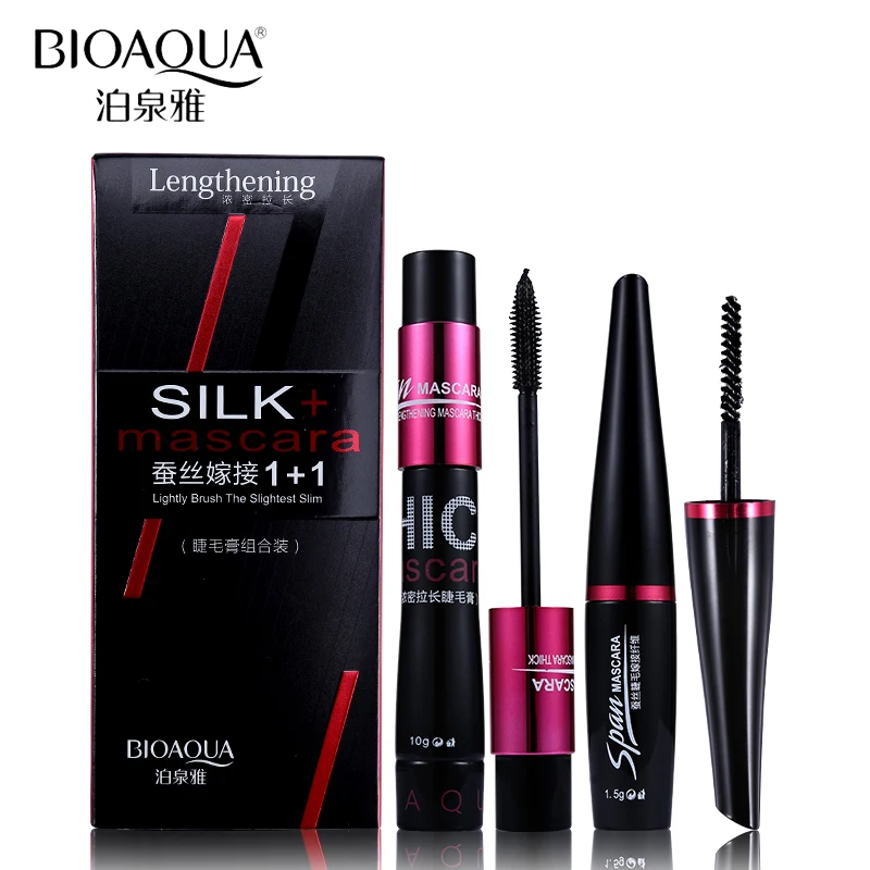 BIOAQUA Brand Black Silk Fiber Mascara Makeup Set Eyelash Extension Lengthening Volume 4D Mascara Waterproof Cosmetics 2pcs/lot