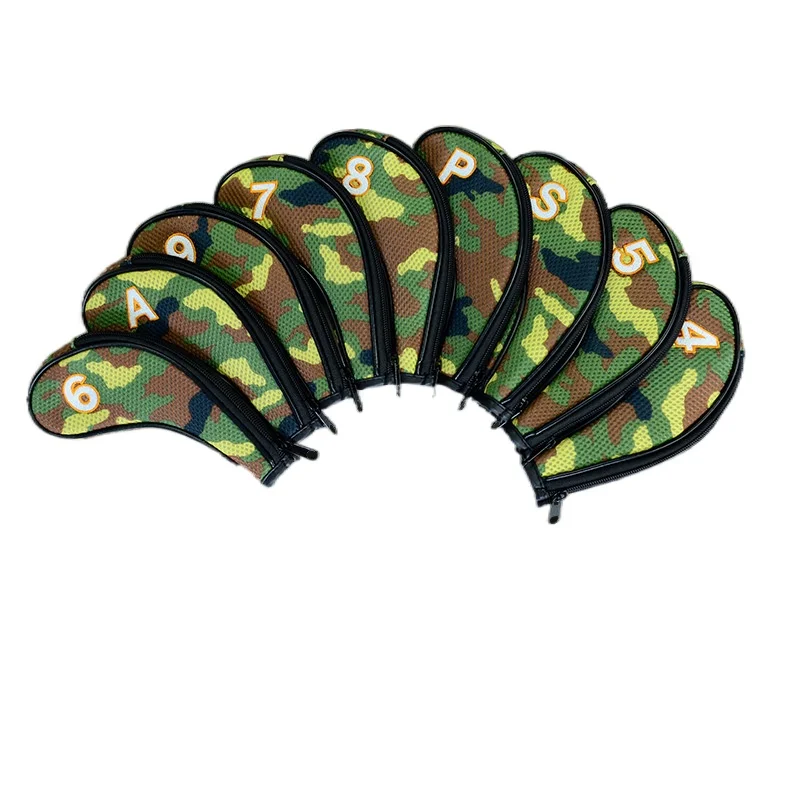 Golf Iron Cover 10Pcs Set Sandwich Net Cloth  No.4/5/6/7/8/9/P/S/A Protector Camouflage