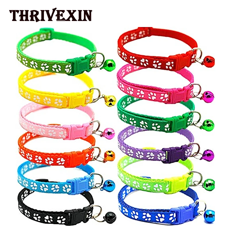 

5PCS Dog Collar with Bell Adjustable 19-32cm Double-layer Patch Bell Pet Dog Collars Traction Color Buckle Footprint Collar