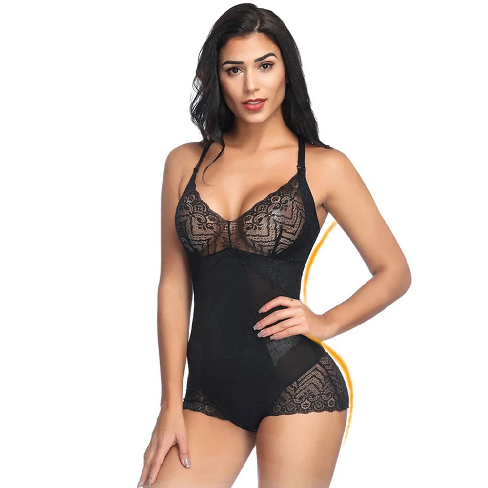 Women's Underwear Black Semi Open-Bust Style Tummy Control Delicate Lace Work Strappy Sleeve  Body Shaper