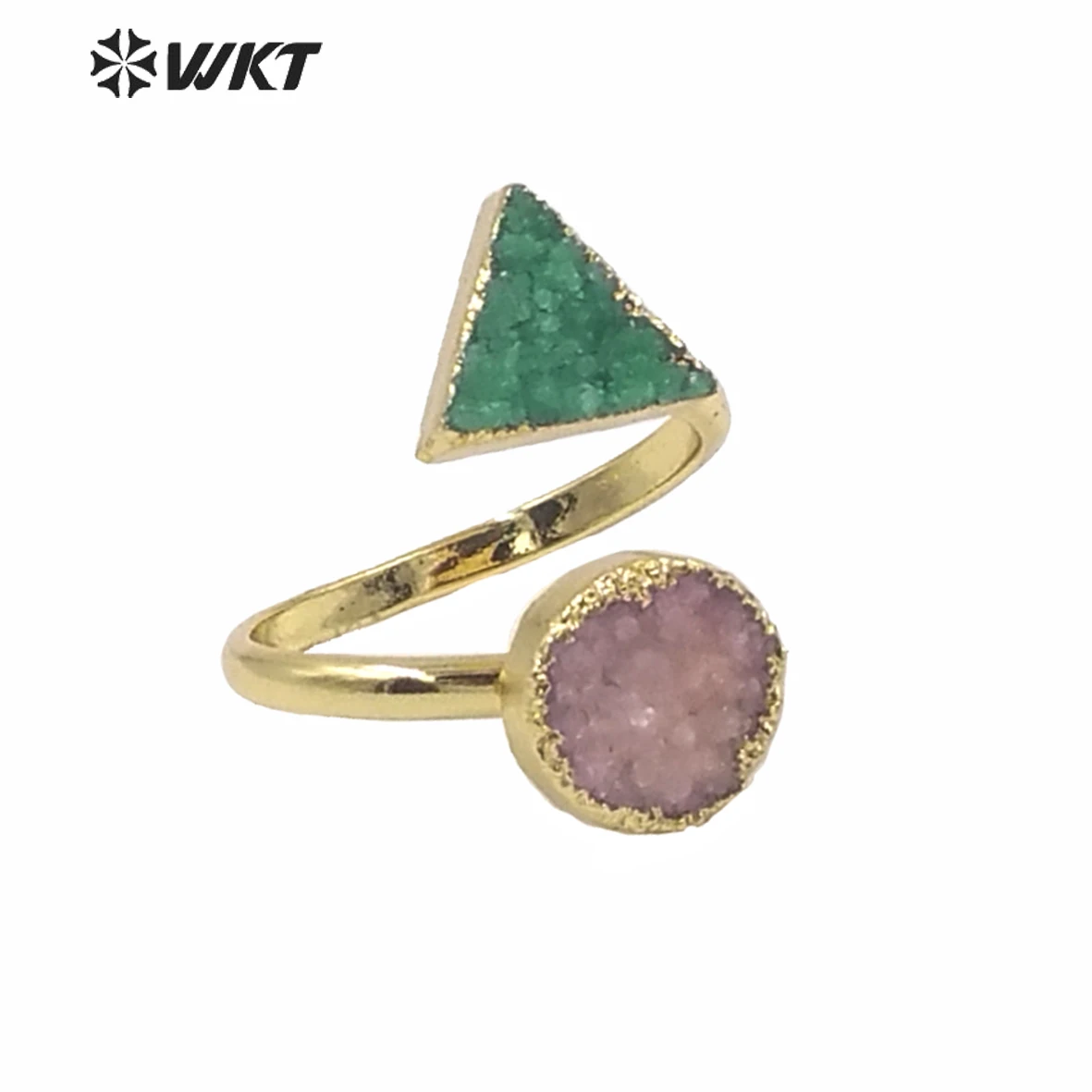 WT-R185 High Qualify Natural Ring 24k Gold Plated Double Geometric Shapes Unique Design For Women Gift Resist Tarnishable