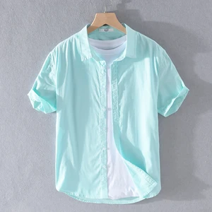 Рубашка мужская из чистого хлопка Оксфорд, стильная итальянская брендовая сорочка с короткими рукавами, однотонная модная повседневная, на лето
