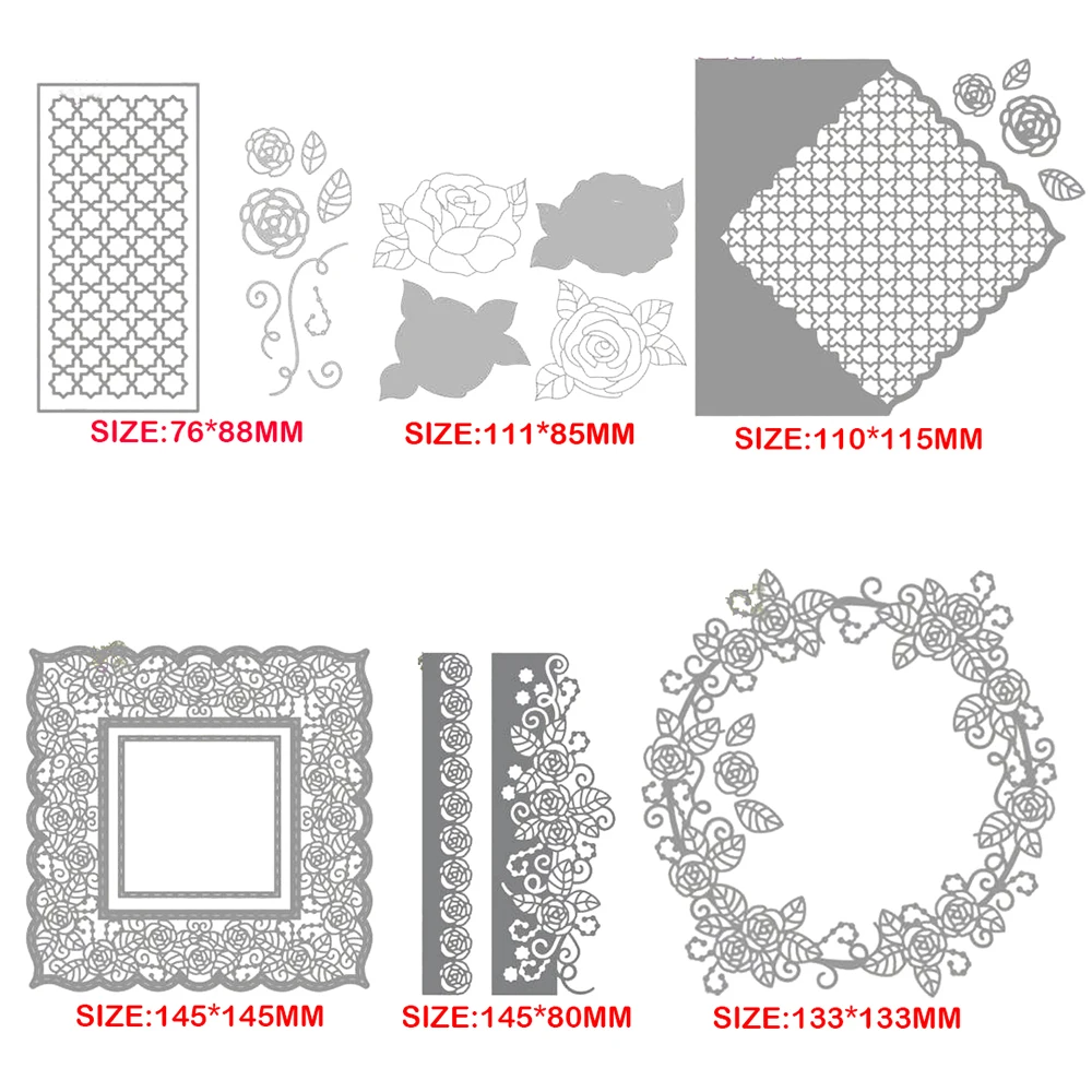 

2021 New Silver Metal Background Garland Cutting Dies for Scrapbooking Rose Frame Diy Paper Card Making Craft Embossing