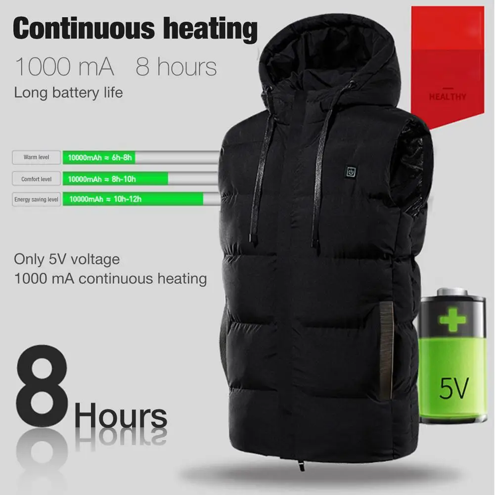 Winter Electric Heated Vest Outdoor USB Charging Warm Heated Jackets 3 Level Temperature Control 9 Zone Heated Vest Body Warmer