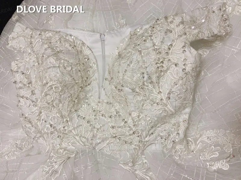 Hoge Kwaliteit Kant Baljurk Trouwjurk Off Shoulder Bruidsjurk Shinny Nieuwe Stijl Jurken Dlove Bridal Real Foto 'S