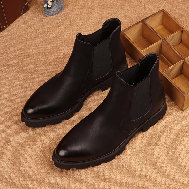 England designer mens boots black genuine leather shoes handsome chelsea boot party banquet dress trend platform botas masculina