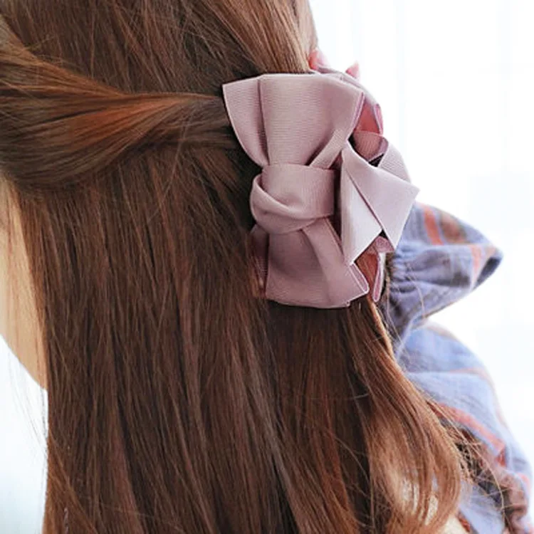 2021 New Fashion Exquisite Beautiful Fabric Solid Color Bow Hairpin Barrettes for Women Elastic Girl Hair Accessories Headwear