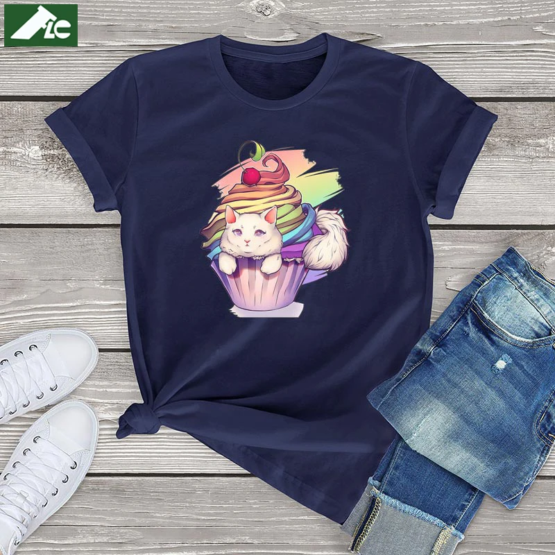 

100 Cotton Funny Cupcake T Shirt Girls Cute Cat Graphic Tees Fashion Women Clothing Summer 2023 Vintage Unisex Tops Tees