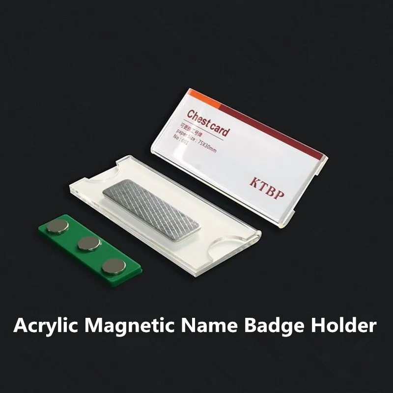 5 Pieces Magnetic Acrylic Name ID Badge Holder With Clip Nurse Work Pin Badge Card Tags Case