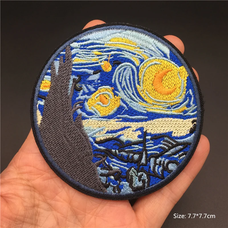 Van Gogh Iron on Patches for Clothing Mountain Ocean Whale Embroidery Patches on Clothes Backpack Stickers Badges Appliques