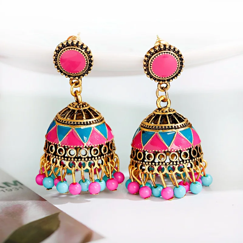 Ethnic Black Geometric Gold Color Bell Turkish Earring Women Vintage Fantasy Earrings Indian Jewelry Boucles D\'oreille