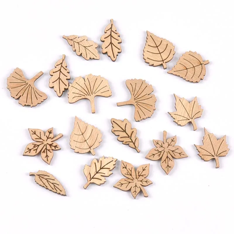 50pcs Random Mixed Natural Leaves Wood Crafts Supplies DIY Scrapbooking Wooden Home Decoration Handmade Embellishments 20-30mm