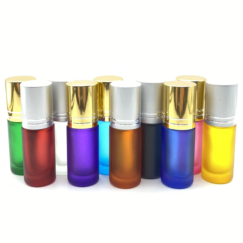 30 Set 5ml Perfume Sample Jar Frosted Colorful Thick Glass Roller Bottle Portable Essential Oil Travel Container Refillable Vial