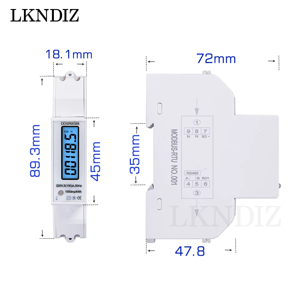 Wattmètre numérique multifonctionnel avec affichage rétro4.2 LCD, voltmètre, ampèremètre, rail DIN, compteur KWH, AC 230V, 5-100A, RS485, Modbus-RTU