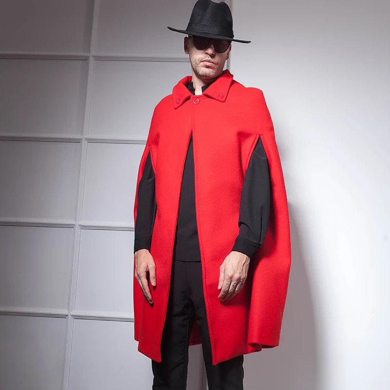 CAPED male Winter II cloak-style long style lapel bright red festive retro cloak sleeveless male cloak