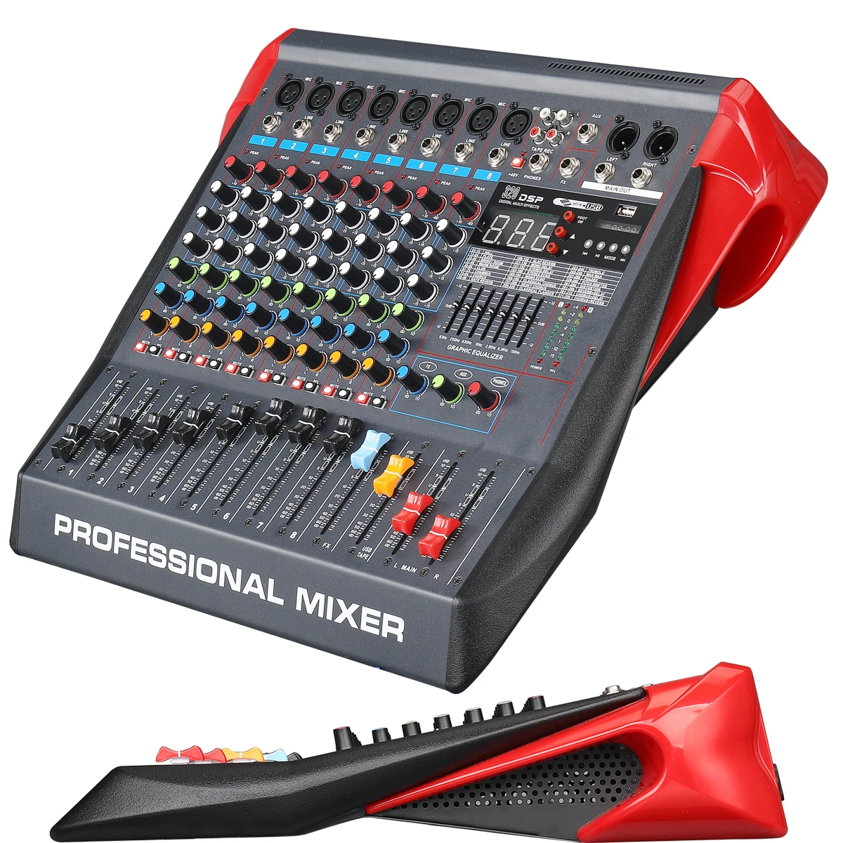 

MiCWL Audio 8 Channels AUX FX 7-Brand EQ 320 DSP Digital Effects Sound Mixing Console USB Bluetooth Mixer 48V Phantom