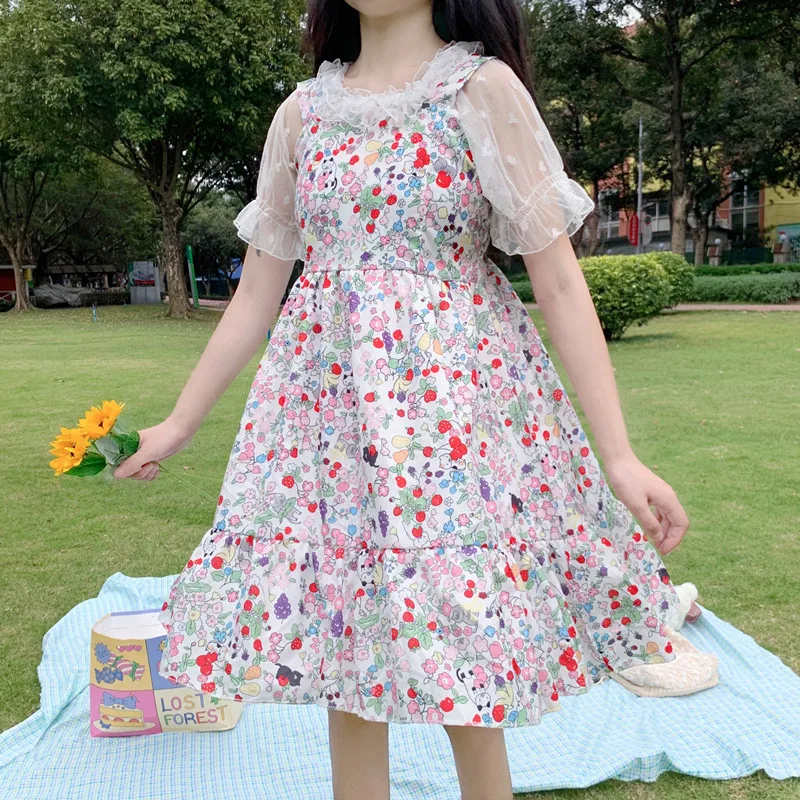 Robe lolita style collégien, robe princesse victorienne, rétro, douce, mignonne, taille haute, bretelles, kawaii