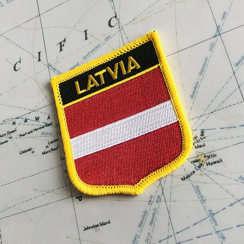 LATVIA  National Flag Embroidery Patches Badge Shield And Square Shape Pin One Set On The Cloth Armband   Backpack  Decoration