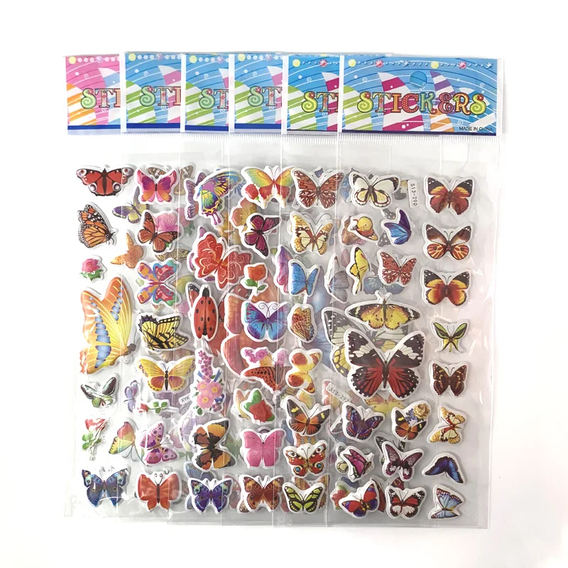 12 Sheets/Set Scrapbooking Kawaii Butterflies Lovely Sticker Cartoon 3D Bubble Puffy Stickers for Kids Notebook Diary Decoration