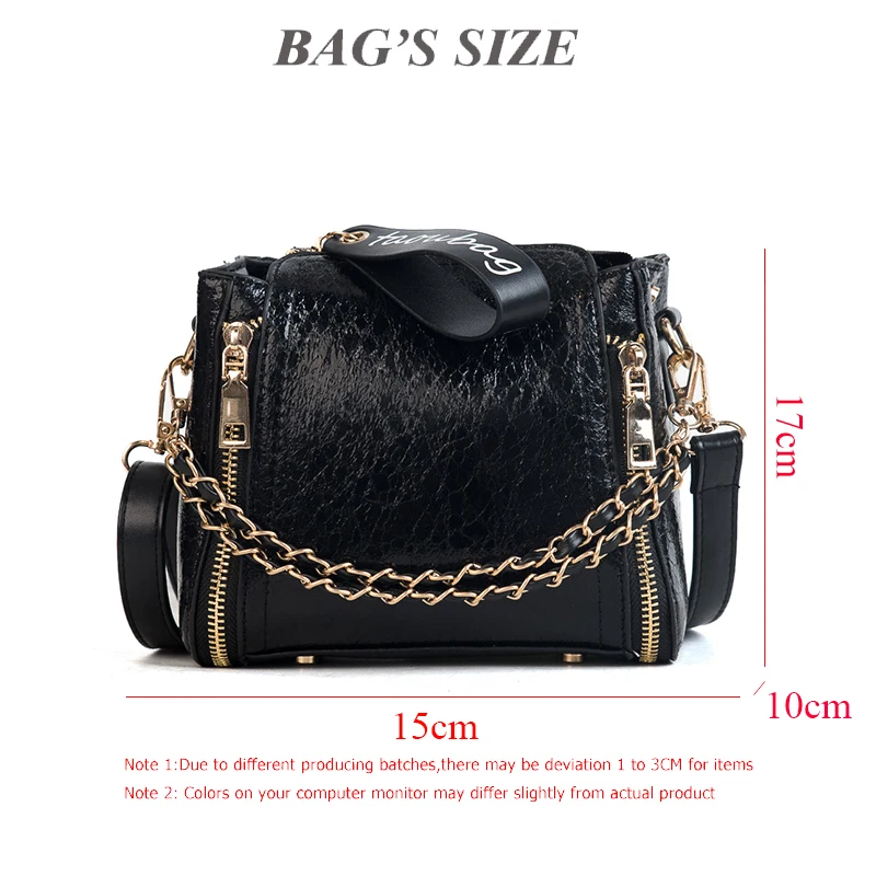 Bright Women Bags Small Chain Shoulder Bag Ladies Luxury Pu Leather Handbags Casual Zipper Crossbody Bags Wide Strap Sac 2021