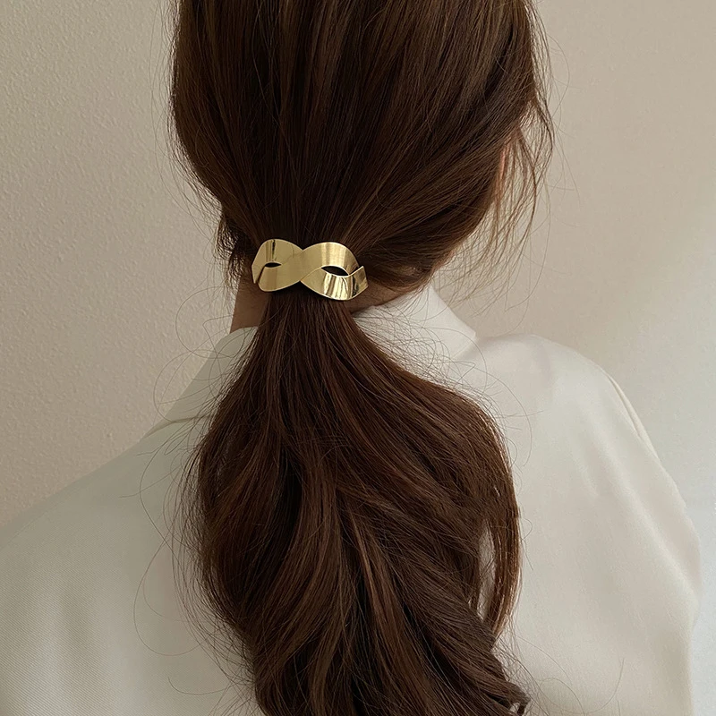 Ruoshui Women Metal Gold Hair Ties Minimalist Rubber Band Women Scrunchie Elastic Hairband Women Hair Accessories Rope Headwear