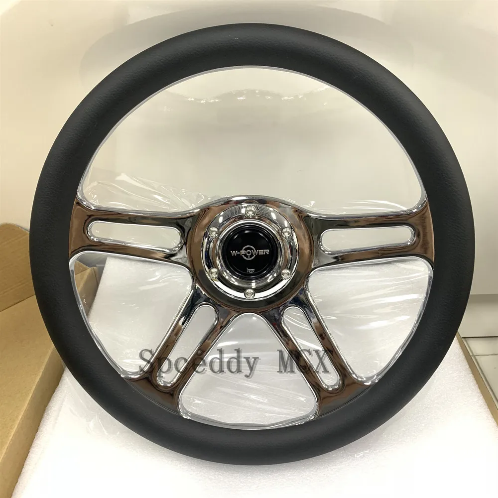 Universal Car Sport Leather Steering Wheel 14Inch 350mm Plating Steering Wheel With Horn Button For Car