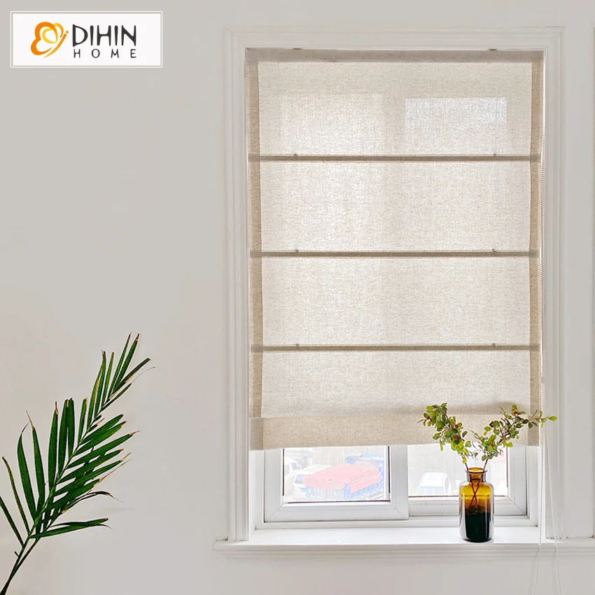 Modern Motorized Cotton Linen Roman Shades Blinds Window Curtains Custom Made Roman Shades for Windows, Doors, Home, Kitchen