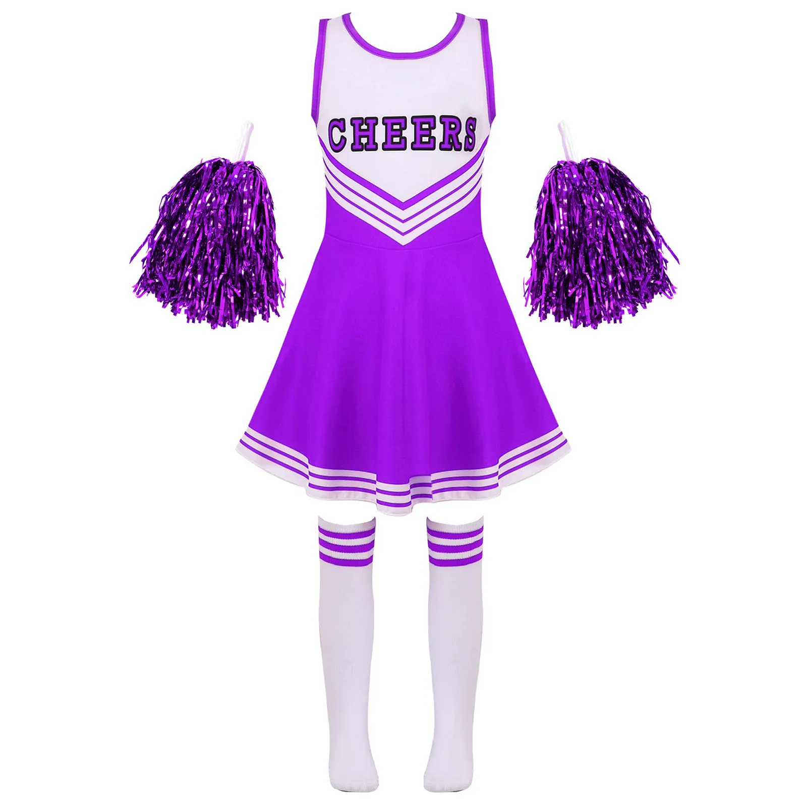 

Kid Girls Cheerleading Costumes Uniform Letter Print Cosplay Roleplay Dress with Socks for School Girls Stage Performance Sets