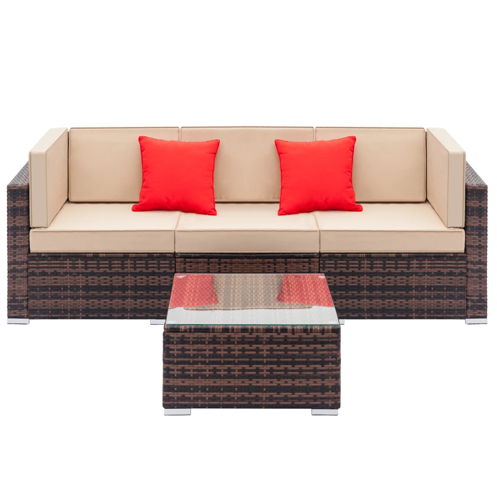 Fully Equipped Weaving Ratt Fully Equipped Weaving Rattan Sofa Set with 2pcs Corner Sofas & 1pcs Single Sofas & 1 pcs Table