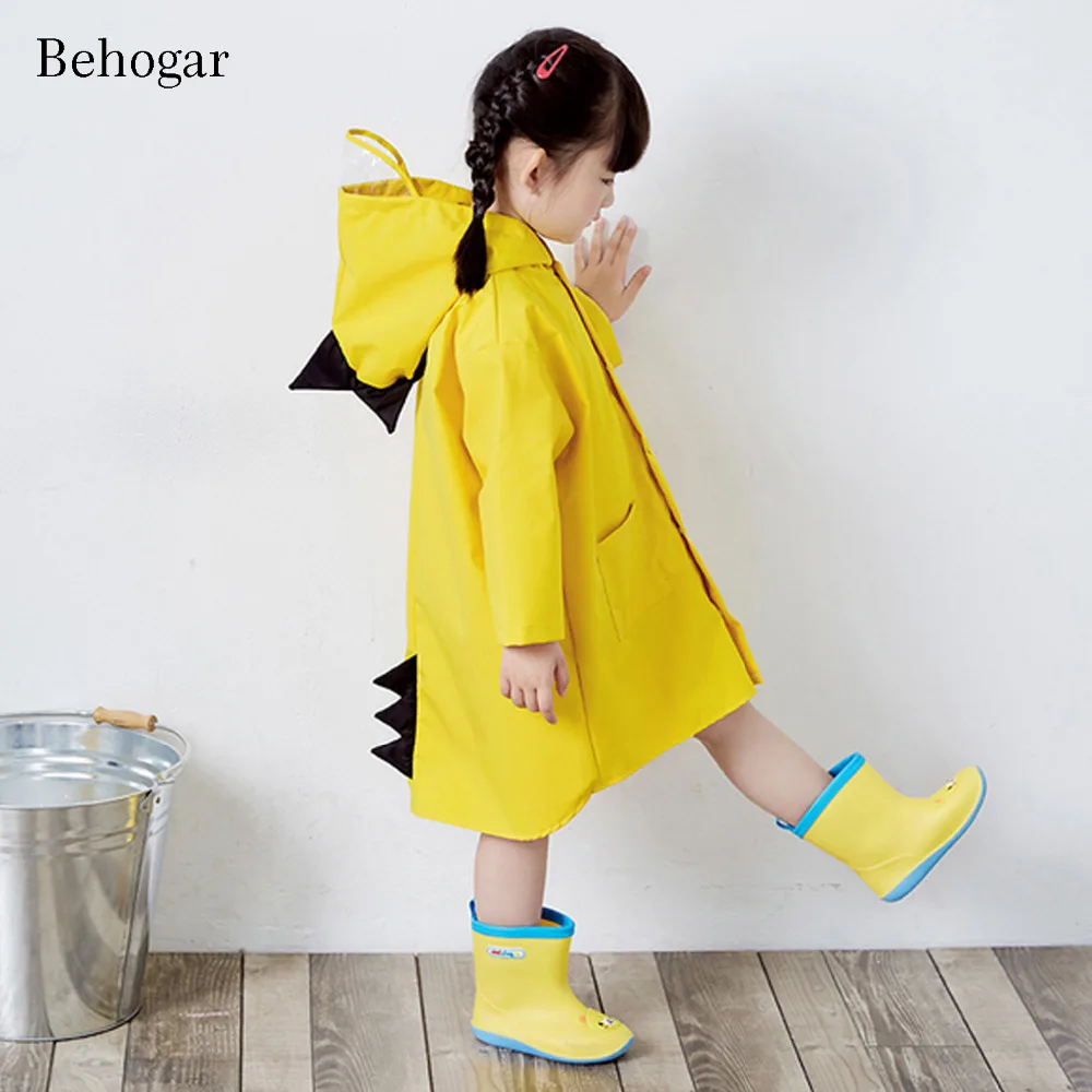 Behogar Unisex r Rain Coat Waterproof Cute Kawaii Cartoon Dinosaur Style Raincoat Rainwear for Kids Children Boys Girls Yellow