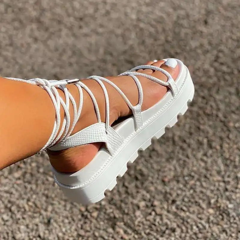 

Fashion Woman Gladiator Sandal Ladies Wedge Shoes Female Lace Up Platform Shoe Women Cross Straps Boots Thick Bottom Sandals