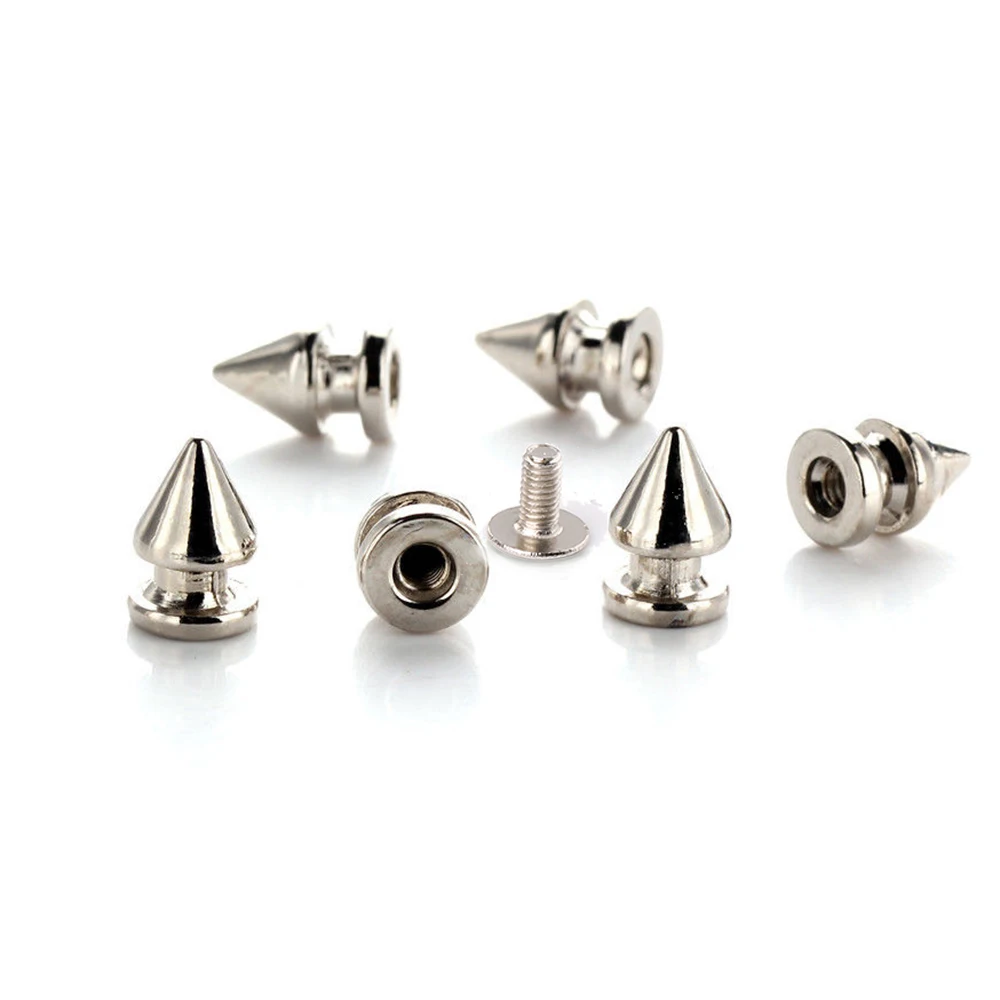 100 Sets 8*12mm Silberne Kegel-Nieten Metallnieten für Lederarbeiten Punk-Spikes Bullet-Spikes Nieten für Lederhalsbänder – Detail 2