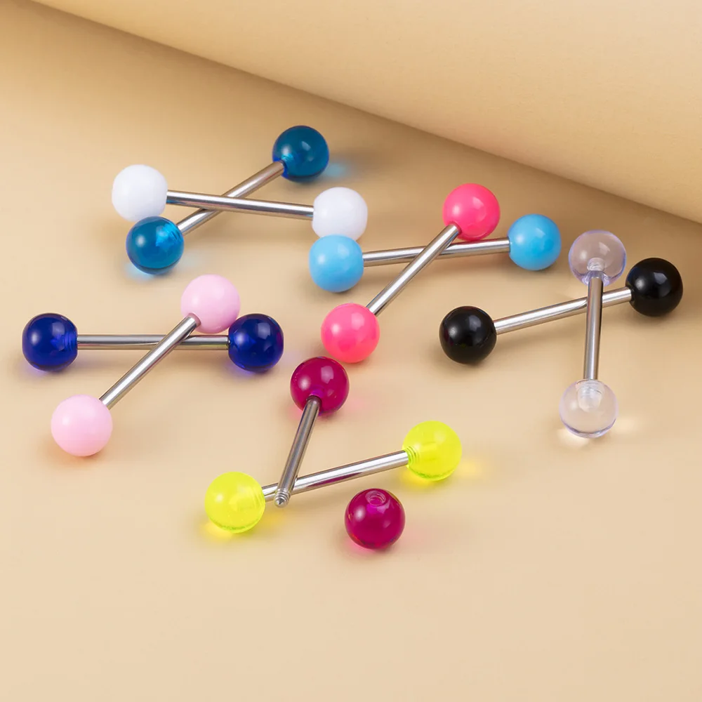 10 Stück Zungenringe, bunte Acrylkugel, 14 g, chirurgischer Stahl, gerade Zungenpiercing-Hanteln für Frauen, Körperpiercing-Schmuck – Detail 8