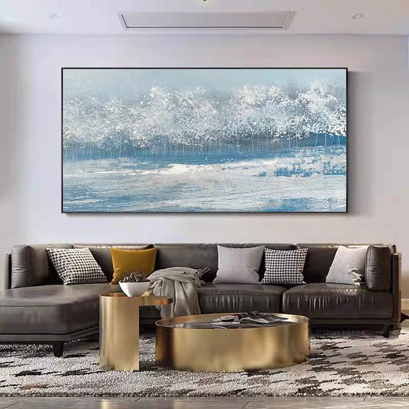 SY Handpainted Minimalist Living Room Decoration Painting Snow Scene Modern Landscape Oil Painting Sofa Background Wall Painting