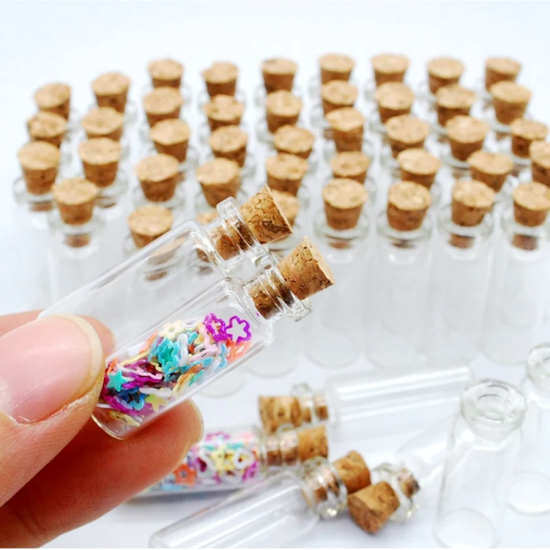 10pcs Mini Glass Bottles Glass Witchcraft Flask Cork Stopper Transparent Wishing Bottle Healing Lucky Drifting Bottle Tiny Jars