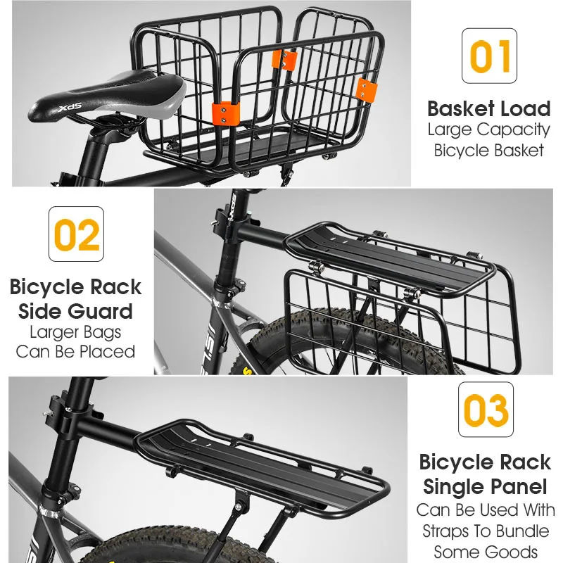 WEST BIKING Detachable Bicycle Rear Cargo Rack Multifunctional Alloy Shelf Cycling Racks Trunk 50KG Load-bearing MTB Bike Basket