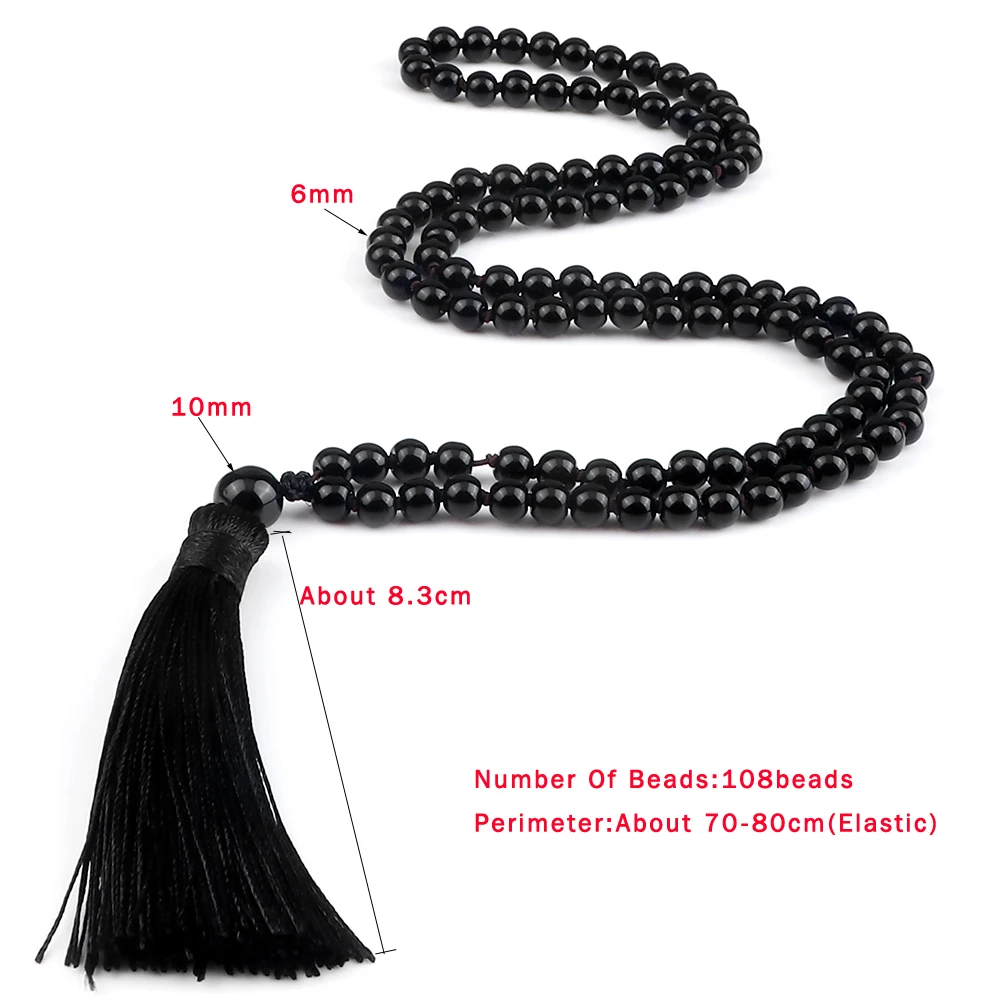 108Mala Natural Malachite Beads Necklace For Women Men Blue Pine Stone Black Onyx Prayer Tassel Necklace Meditation Yoga Jewelry