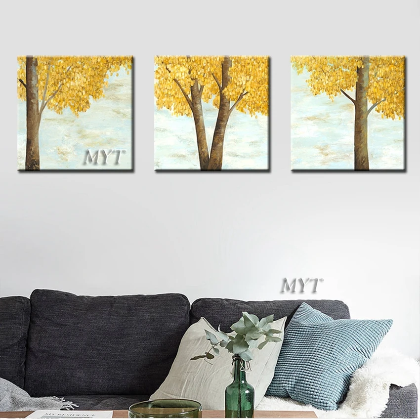 A Tree Is Covered With Yellow Leaves Combination Of Figure Handpainted  Wall Art Home Decor Picture  Modern  On Canvas Unframe