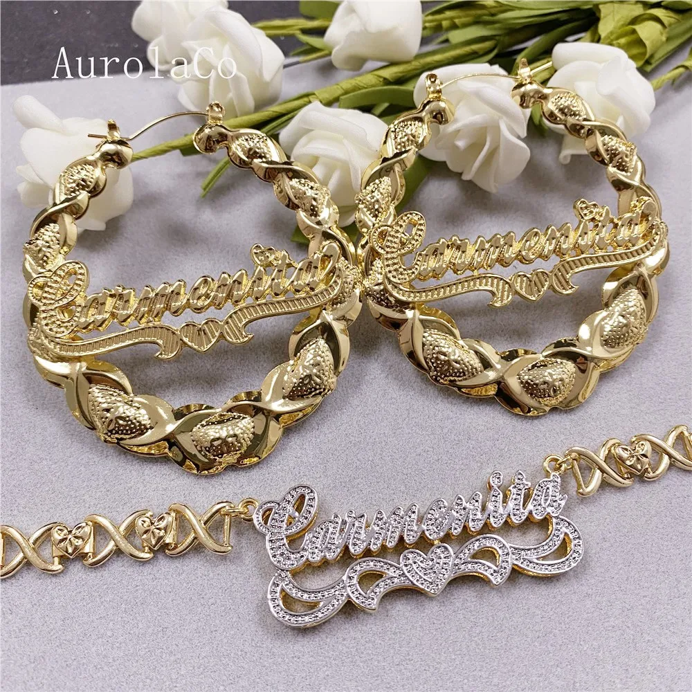 AurolaCo XOXO Custom Name Jewelry Set Fashion New Ladies XOXO Earrings Custom Name Earrings Gold Hoops Earrings for Women Gifts