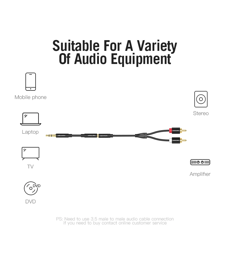 Vention Jack 3,5 mm auf 2 Cinch-Kabel Buchse auf Stecker Audiokabel Aux-Splitter für Verstärker TV Heimkino 3,5 Jack Aux-Kabel RCA – Detail 7