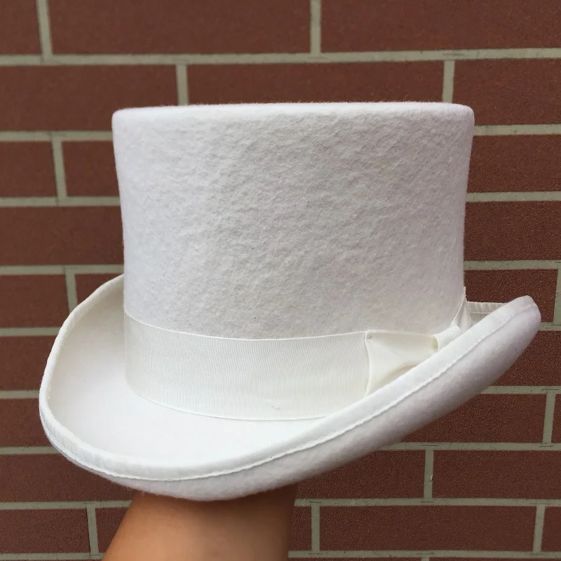 Off White Wool Felt Low Short Top Hat Topper For Men Women